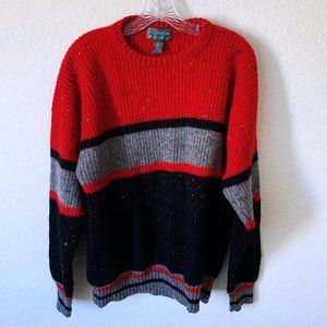 Vintage AGENDA 100% Shetland Wool Striped Flecked Pullover Red Sweater XL